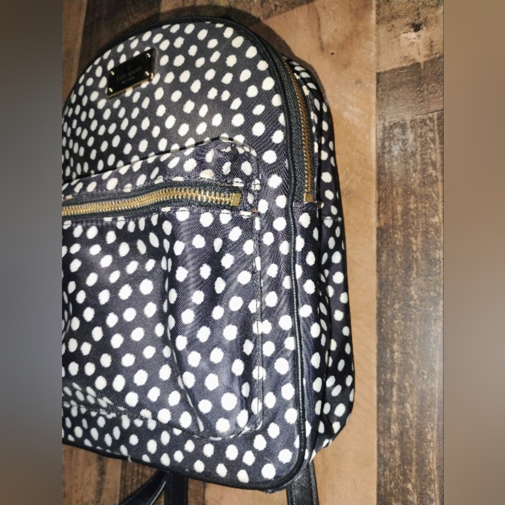 Kate Spade Polka Dot Small Nylon Mini Backpack travel black white - Picture 4 of 11